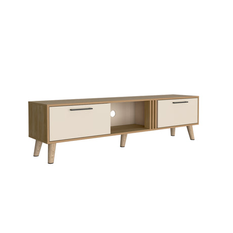 Rack de TV Vance Capri y Fresno Europeo 160x35cm Para TV Hasta 70 Pulgadas con Ranuras para Cables - MUEBLES DE TV | Bylmo