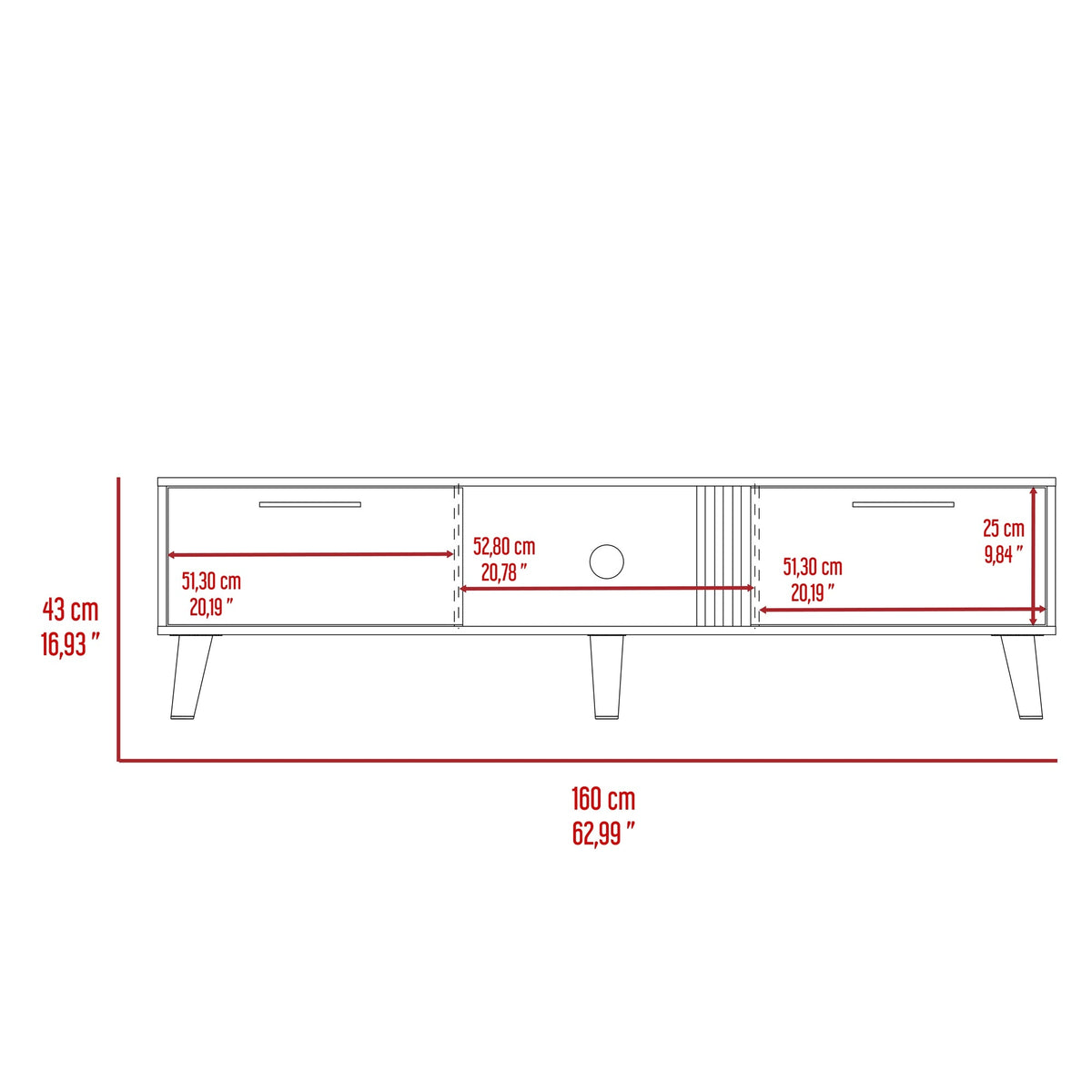 Rack de TV Vance Economic Capri y Fresno Europeo 160x35cm Para TV Hasta 70 Pulgadas con Ranuras para Cables