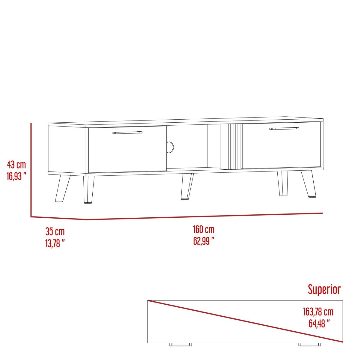 Rack de TV Vance Capri y Fresno Europeo 160x35cm Para TV Hasta 70 Pulgadas con Ranuras para Cables - MUEBLES DE TV | Bylmo