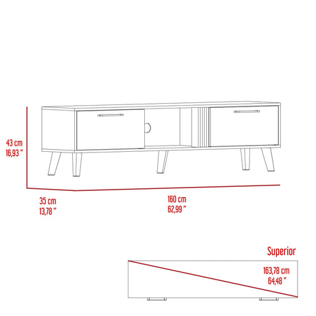 Rack de TV Vance Capri y Fresno Europeo 160x35cm Para TV Hasta 70 Pulgadas con Ranuras para Cables - MUEBLES DE TV | Bylmo