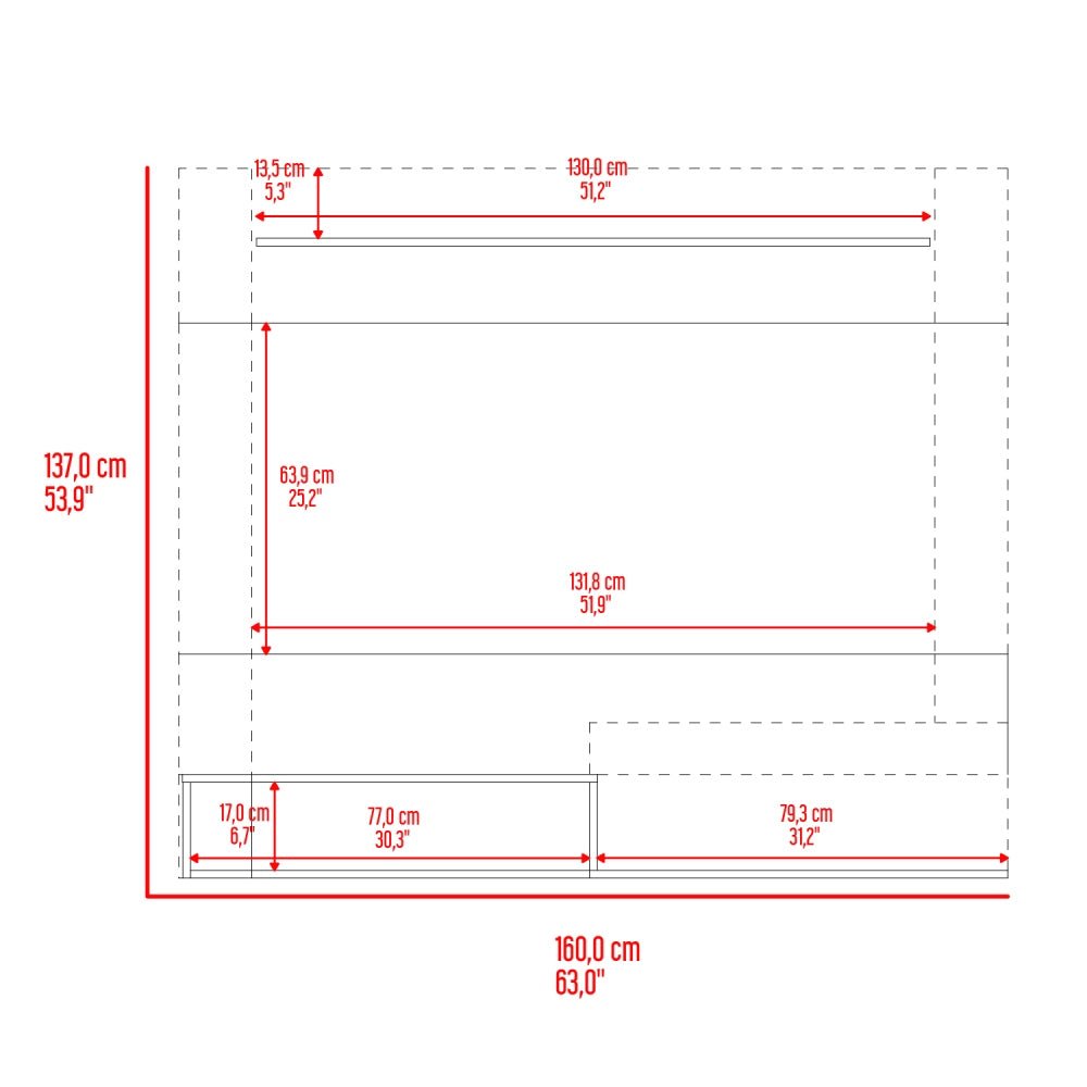 Panel de TV Flotante Mochak Milan 140x120cm Para TV Hasta 55 Pulgadas - MUEBLES DE TV | Bylmo