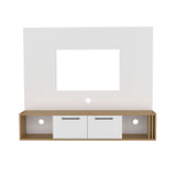 Panel de TV Flotante Vance Blanco y Fresno Europeo 142.6x120cm Para TV Hasta 60 Pulgadas con Ranuras para Cables - MUEBLES DE TV | Bylmo