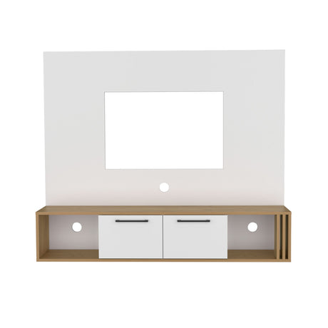 Panel de TV Flotante Vance Blanco y Fresno Europeo 142.6x120cm Para TV Hasta 60 Pulgadas con Ranuras para Cables - MUEBLES DE TV | Bylmo