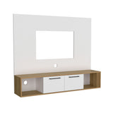 Panel de TV Flotante Vance Blanco y Fresno Europeo 142.6x120cm Para TV Hasta 60 Pulgadas con Ranuras para Cables - MUEBLES DE TV | Bylmo
