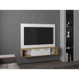 Panel de TV Flotante Vance Blanco y Fresno Europeo 142.6x120cm Para TV Hasta 60 Pulgadas con Ranuras para Cables - MUEBLES DE TV | Bylmo