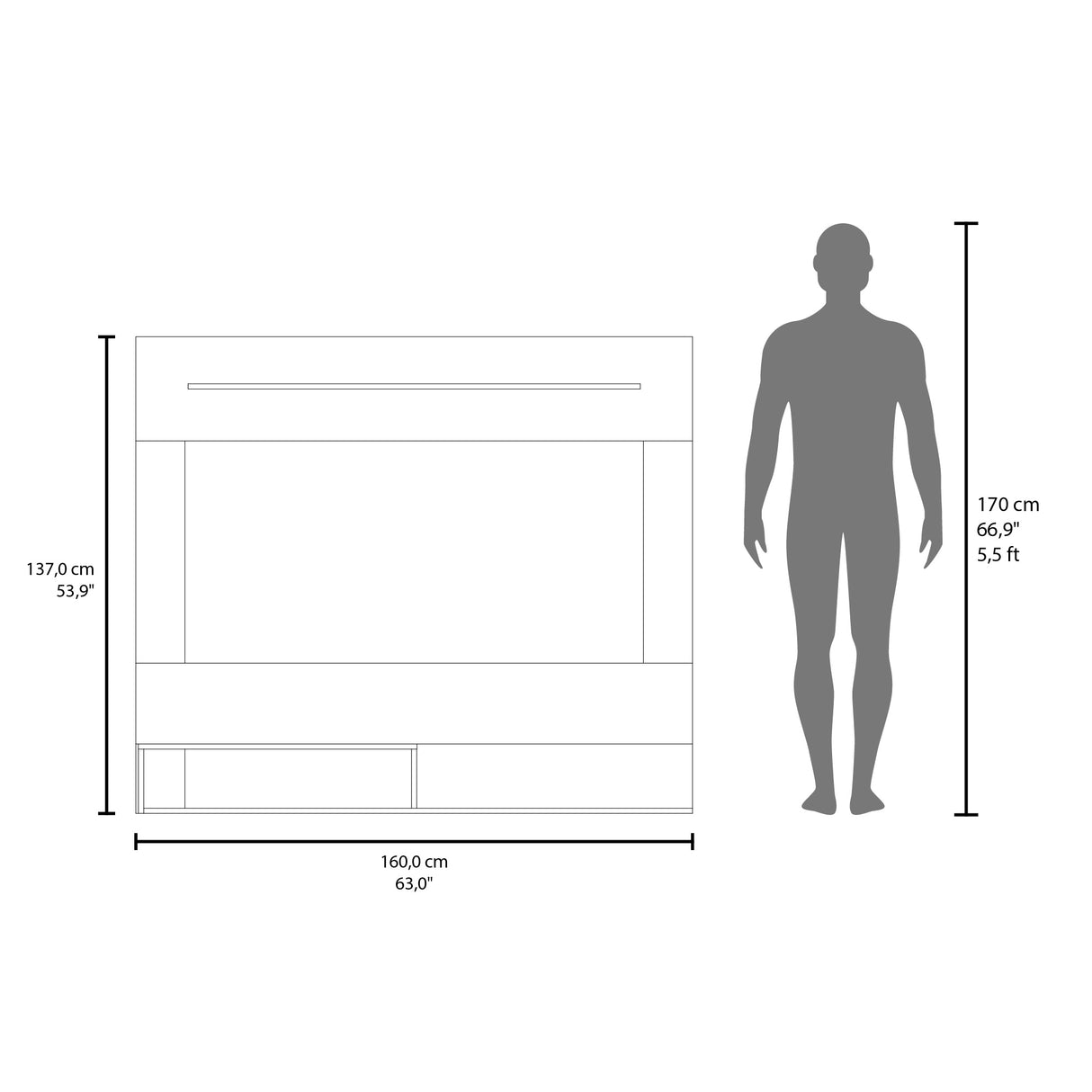 Panel de TV Flotante Baijing Milan y Wengue 160x137cm Para TV Hasta 70 Pulgadas - MUEBLES DE TV | Bylmo
