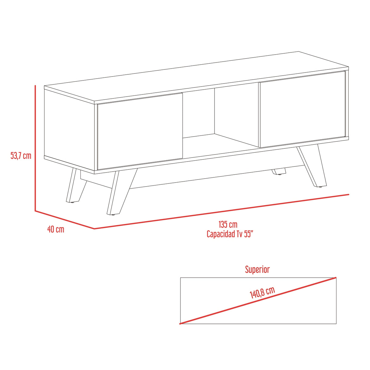 Rack de TV Romero Bellota y Blanco 135x53.7cm Para TV Hasta 55 Pulgadas - MUEBLES DE TV | Bylmo