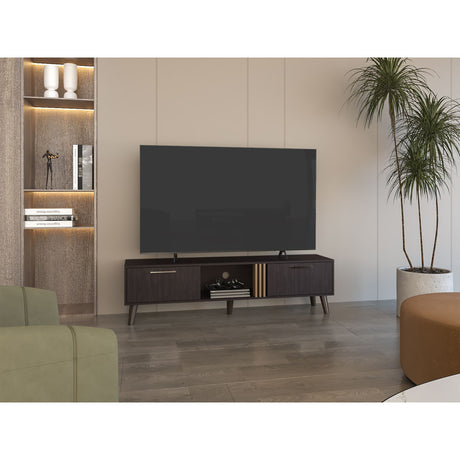Rack de TV Vance Wengue y Fresno Europeo 160x43cm Para TV Hasta 70 Pulgadas con Ranuras para Cables - MUEBLES DE TV | Bylmo