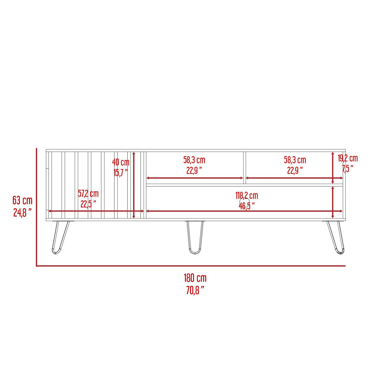 Rack de TV Zoro Bellota 180x63cm Para TV Hasta 75 Pulgadas con Ranuras para Cables - MUEBLES DE TV | Bylmo