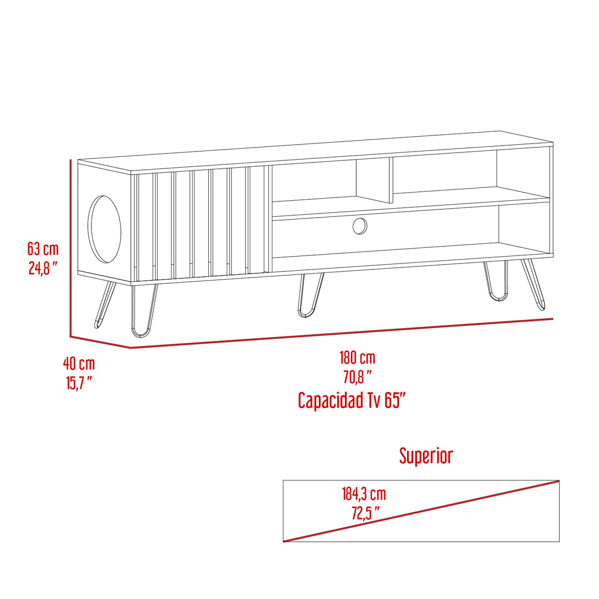 Rack de TV Zoro Bellota 180x63cm Para TV Hasta 75 Pulgadas con Ranuras para Cables - MUEBLES DE TV | Bylmo