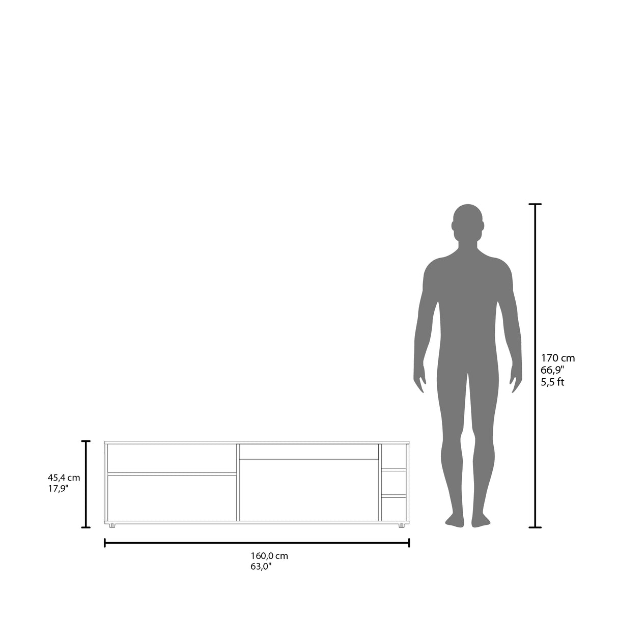 Rack de TV Suxta Wengue 160x45.4cm Para TV Hasta 70 Pulgadas - MUEBLES DE TV | Bylmo