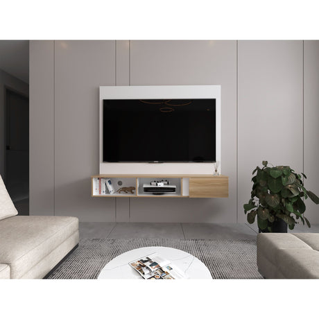 Panel de TV Flotante Dassel Blanco y Fresno Europeo 150x132.5cm