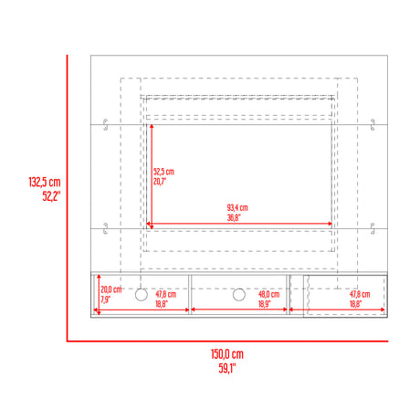 Panel de TV Flotante Dassel Blanco y Fresno Europeo 150x132.5cm Para TV Hasta 65 Pulgadas con Ranuras para Cables - MUEBLES DE TV | Bylmo