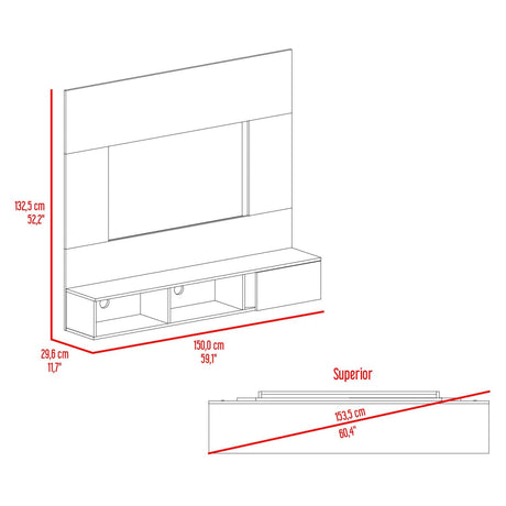 Panel de TV Flotante Dassel Blanco y Fresno Europeo 150x132.5cm