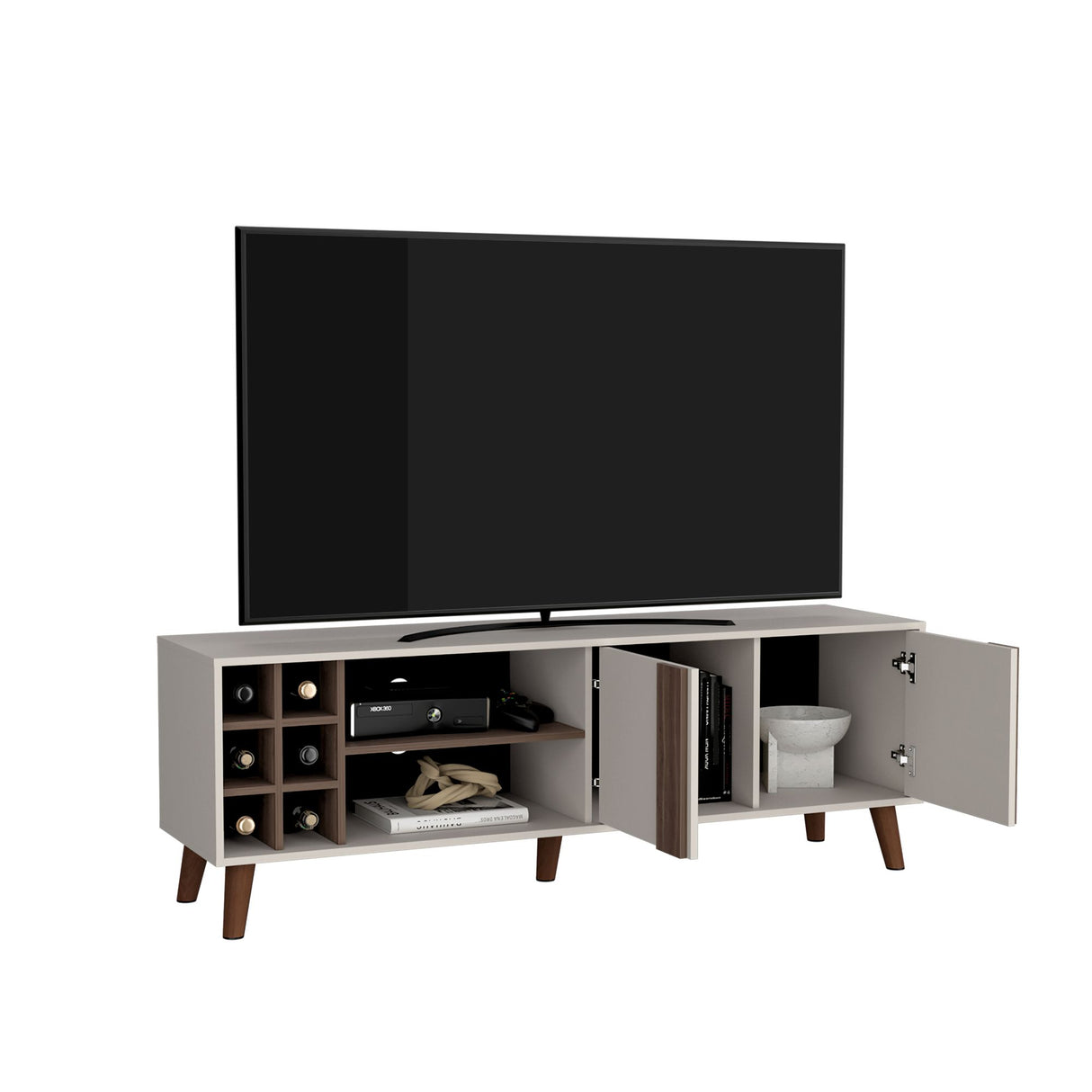 Rack de TV Zaragoza Milan y Capri 160x55cm Para TV Hasta 70 Pulgadas con Ranuras para Cables - MUEBLES DE TV | Bylmo