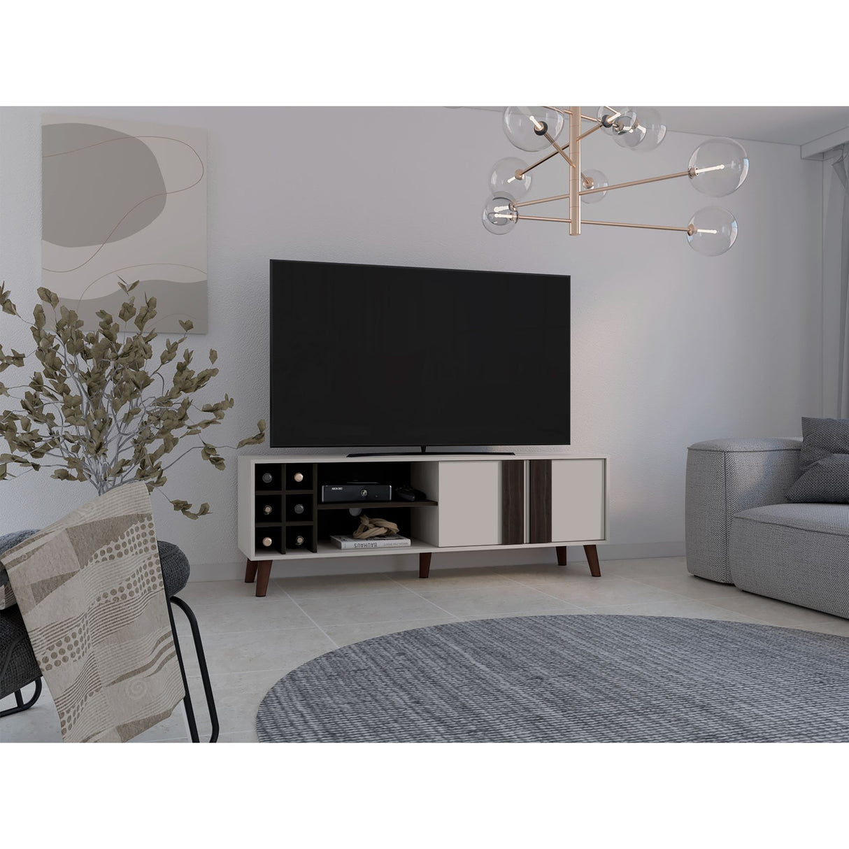 Rack de TV Zaragoza Milan y Capri 160x55cm Para TV Hasta 70 Pulgadas con Ranuras para Cables - MUEBLES DE TV | Bylmo