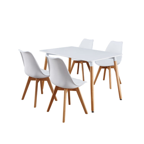 Kit x 4 Sillas Comedor BM - 053 - L Blanco y Cafe Claro 49.5x84cm con Espaldar - SILLAS Y BUTACOS | Bylmo