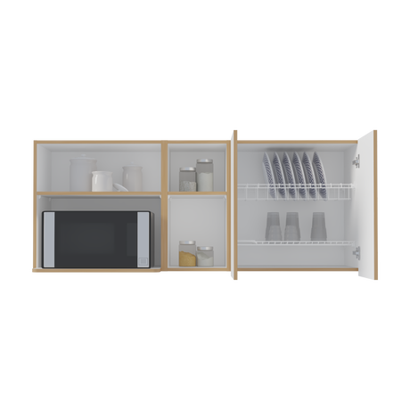 Mueble Superior de Cocina Corinto Blanco y Fresno Europeo 150x62cm con Locero y Espacio para Microondas - MUEBLES SUPERIORES DE COCINA | Bylmo