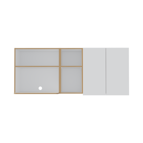 Mueble Superior de Cocina Corinto Blanco y Fresno Europeo 150x62cm con Locero y Espacio para Microondas - MUEBLES SUPERIORES DE COCINA | Bylmo