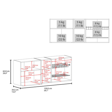 Mueble Superior de Cocina Corinto Blanco y Fresno Europeo 150x62cm con Locero y Espacio para Microondas - MUEBLES SUPERIORES DE COCINA | Bylmo