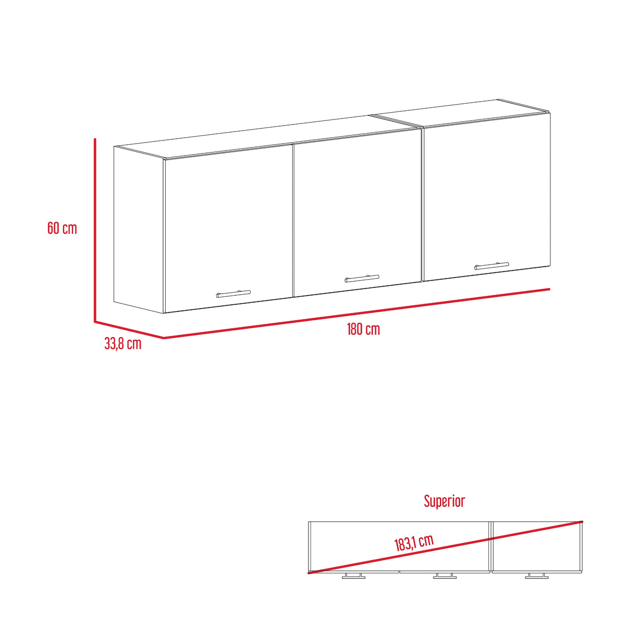 Mueble Superior de Cocina Gante Rovere y Niebla 180x60cm con Locero - MUEBLES SUPERIORES DE COCINA | Bylmo