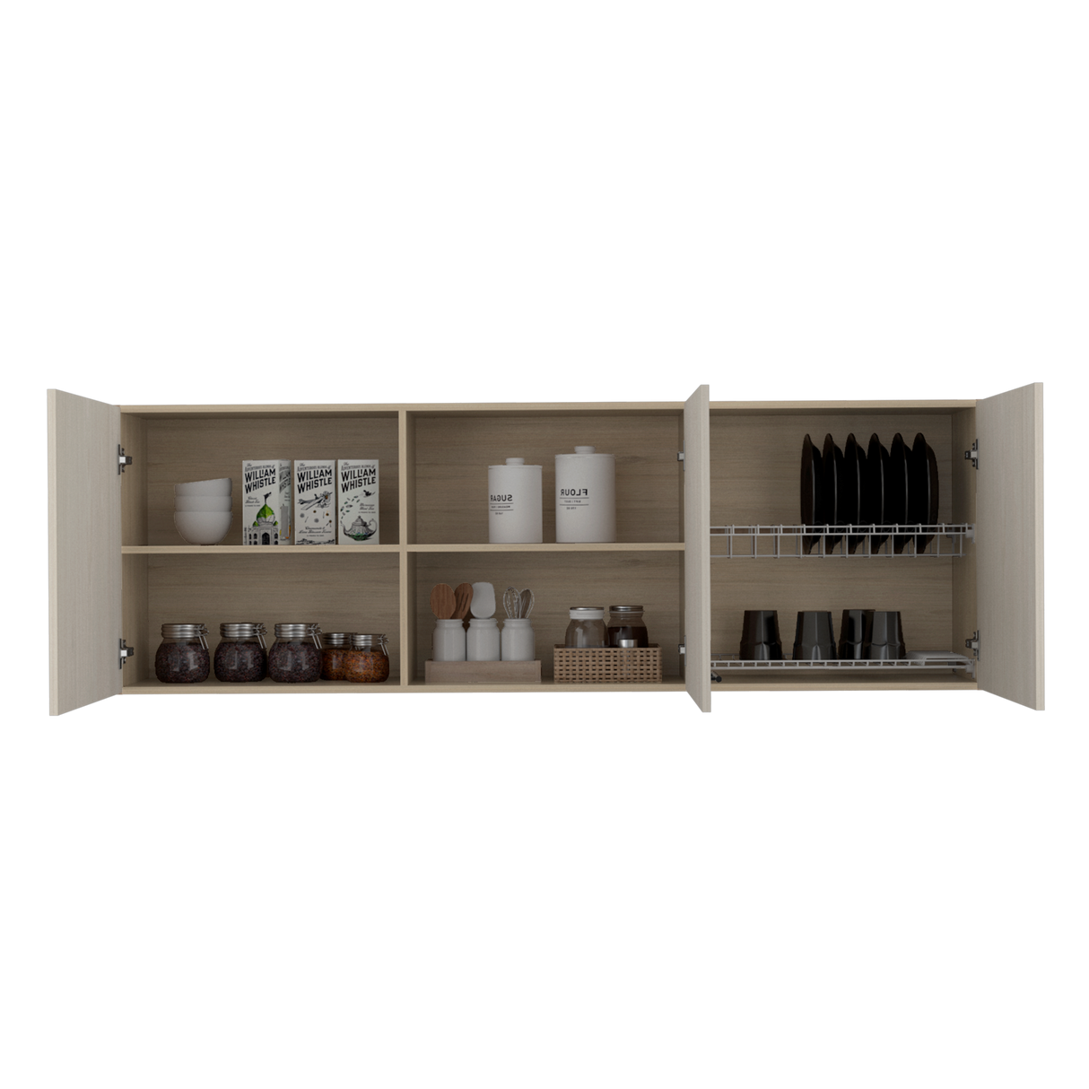 Mueble Superior de Cocina Gante Rovere y Niebla 180x60cm con Locero - MUEBLES SUPERIORES DE COCINA | Bylmo