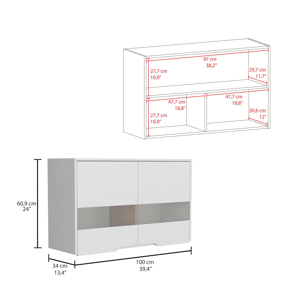 Mueble Superior de Cocina Soler Blanco y Macadamia 100x60cm con Cuatro Puertas - MUEBLES SUPERIORES DE COCINA | Bylmo