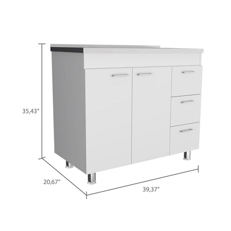 Mueble Inferior de Cocina Ferreti Blanco 100x90cm Con Mesón de Acero Inoxidable para Lado Izquierdo y sin Estufa - MUEBLES INFERIORES DE COCINA | Bylmo