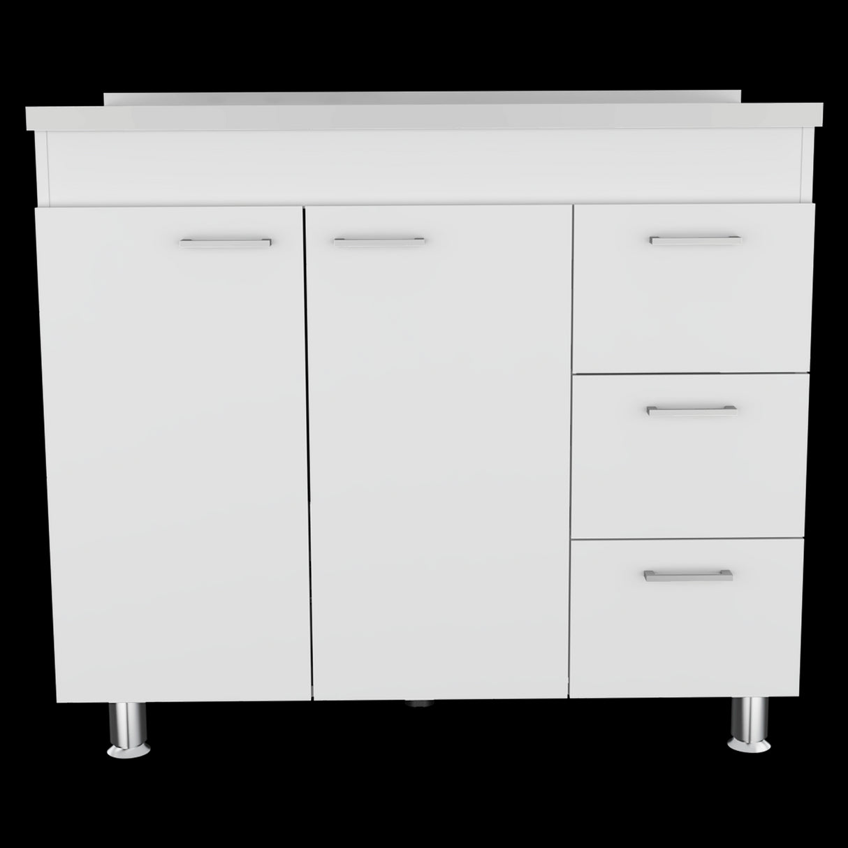 Mueble Inferior de Cocina Ferreti Blanco 100x90cm Con Mesón de Acero Inoxidable para Lado Izquierdo y sin Estufa - MUEBLES INFERIORES DE COCINA | Bylmo