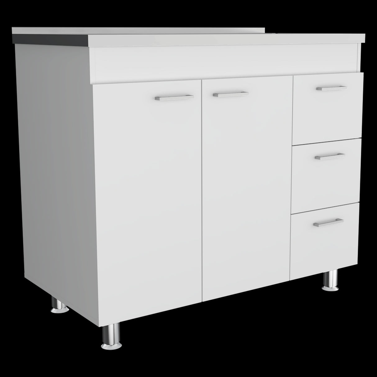Mueble Inferior de Cocina Ferreti Blanco 100x90cm Con Mesón de Acero Inoxidable para Lado Izquierdo y sin Estufa - MUEBLES INFERIORES DE COCINA | Bylmo