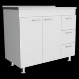 Mueble Inferior de Cocina Ferreti Blanco 100x90cm Con Mesón de Acero Inoxidable para Lado Izquierdo y sin Estufa - MUEBLES INFERIORES DE COCINA | Bylmo
