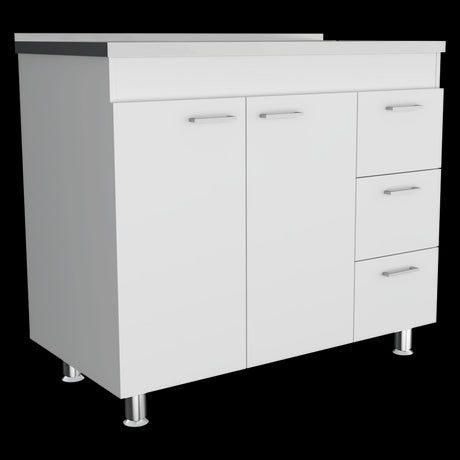 Mueble Inferior de Cocina Ferreti Blanco 100x90cm Con Mesón de Acero Inoxidable para Lado Izquierdo y sin Estufa - MUEBLES INFERIORES DE COCINA | Bylmo