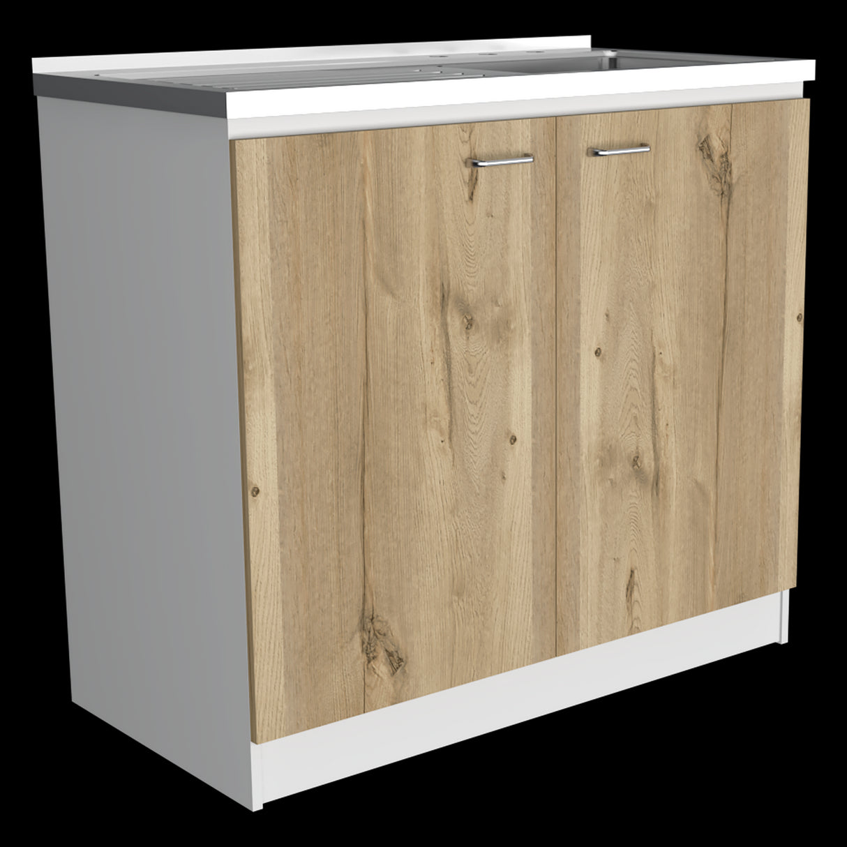 Mueble Inferior de Cocina Napoles Blanco y Duna 100x90cm Con Mesón de Acero Inoxidable para Lado Izquierdo y sin Estufa - MUEBLES INFERIORES DE COCINA | Bylmo