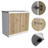 Mueble Inferior de Cocina Napoles Blanco y Duna 100x90cm Con Mesón de Acero Inoxidable para Lado Izquierdo y sin Estufa - MUEBLES INFERIORES DE COCINA | Bylmo
