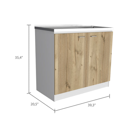 Mueble Inferior de Cocina Napoles Blanco y Duna 100x90cm Con Mesón de Acero Inoxidable para Lado Izquierdo y sin Estufa - MUEBLES INFERIORES DE COCINA | Bylmo