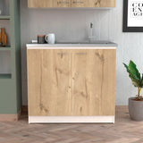 Mueble Inferior de Cocina Napoles Blanco y Duna 100x90cm Con Mesón de Acero Inoxidable para Lado Izquierdo y sin Estufa - MUEBLES INFERIORES DE COCINA | Bylmo