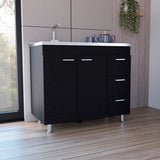 Mueble Inferior de Cocina Ferreti Wengue 100x90cm Con Mesón de Acero Inoxidable para Lado Izquierdo y sin Estufa - MUEBLES INFERIORES DE COCINA | Bylmo