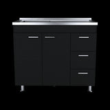 Mueble Inferior de Cocina Ferreti Wengue 100x90cm Con Mesón de Acero Inoxidable para Lado Izquierdo y sin Estufa - MUEBLES INFERIORES DE COCINA | Bylmo
