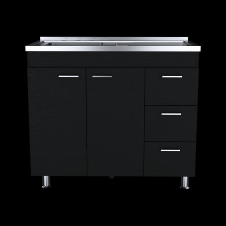 Mueble Inferior de Cocina Ferreti Wengue 100x90cm Con Mesón de Acero Inoxidable para Lado Izquierdo y sin Estufa - MUEBLES INFERIORES DE COCINA | Bylmo