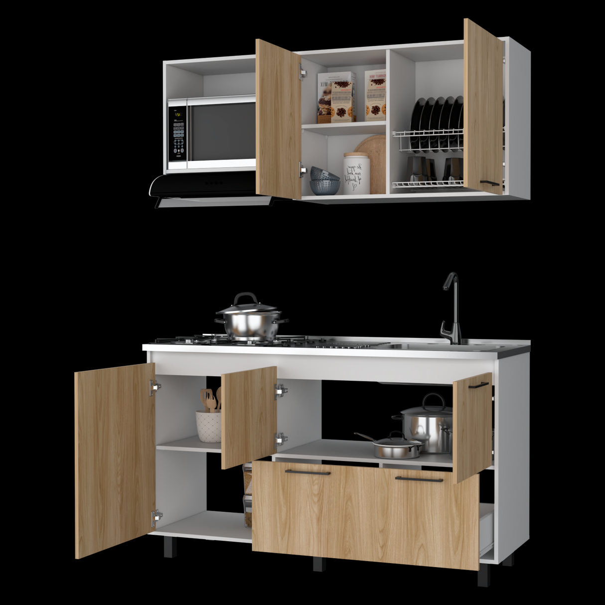 Cocina Pacific Fresno Europeo Y Blanco 150x90cm con Mesón de Acero Inoxidable y sin Pozuelo - COCINAS | Bylmo