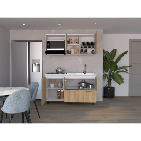 Cocina Pacific Fresno Europeo Y Blanco 150x90cm con Mesón de Acero Inoxidable y sin Pozuelo - COCINAS | Bylmo