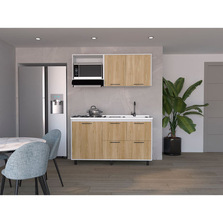 Cocina Pacific Fresno Europeo Y Blanco 150x90cm con Mesón de Acero Inoxidable y sin Pozuelo - COCINAS | Bylmo