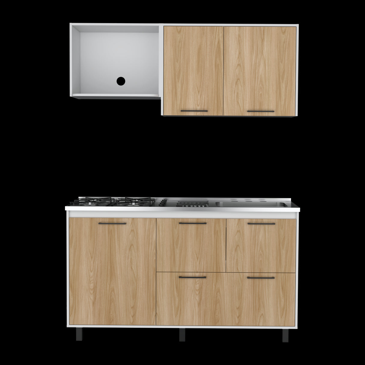 Cocina Pacific Fresno Europeo Y Blanco 150x90cm con Mesón de Acero Inoxidable y sin Pozuelo - COCINAS | Bylmo