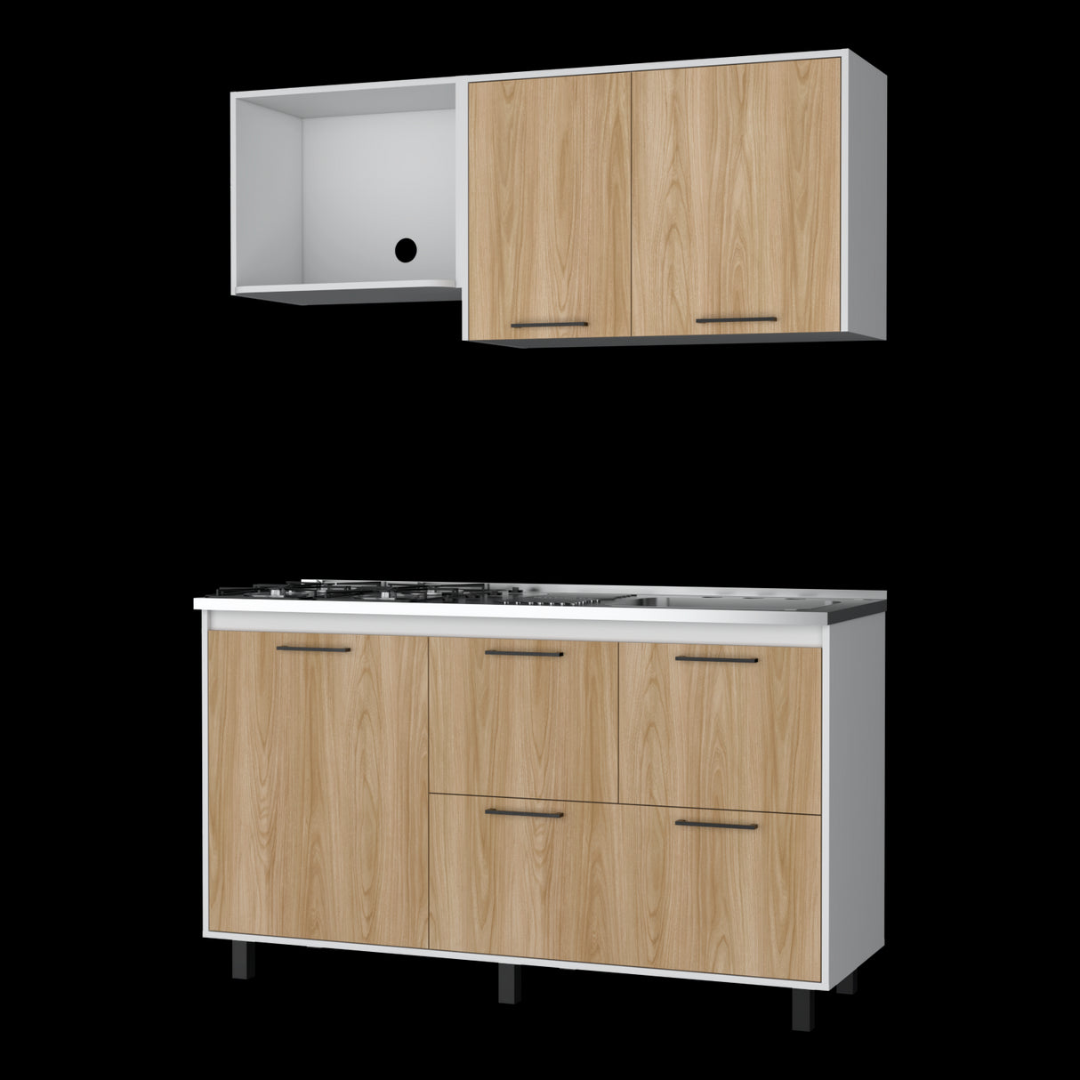 Cocina Pacific Fresno Europeo Y Blanco 150x90cm con Mesón de Acero Inoxidable y sin Pozuelo - COCINAS | Bylmo