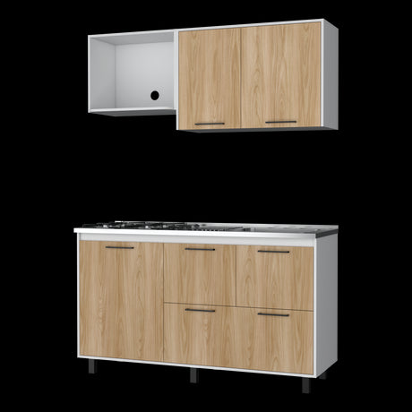 Cocina Pacific Fresno Europeo Y Blanco 150x90cm con Mesón de Acero Inoxidable y sin Pozuelo - COCINAS | Bylmo