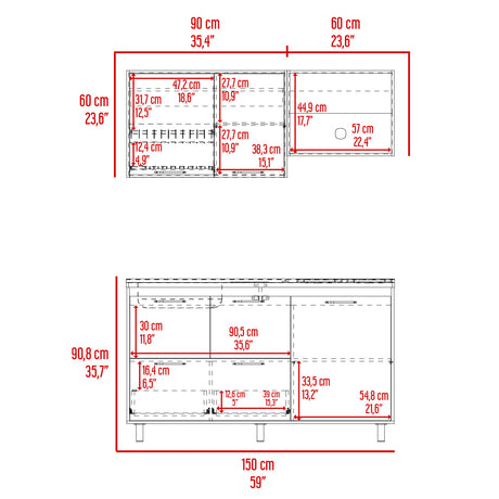 Cocina Pacific Fresno Europeo Y Blanco 150x90cm con Mesón de Acero Inoxidable y sin Pozuelo - COCINAS | Bylmo