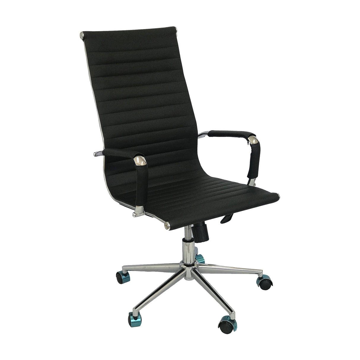 Silla de Oficina Alta Esterilla Negro Cuero Ecológico 61x46.5cm Reclinable y Giratoria con Ruedas - SILLAS DE OFICINA | Bylmo