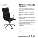 Silla de Oficina Alta Esterilla Negro Cuero Ecológico 61x46.5cm Reclinable y Giratoria con Ruedas - SILLAS DE OFICINA | Bylmo