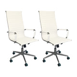 Set x 2 Sillas de Oficina Alta Esterilla Blanco 61x46.5cm Reclinable y Giratoria con Ruedas - SILLAS DE OFICINA | Bylmo