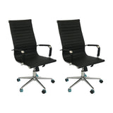 Set x 2 Sillas de Oficina Alta Esterilla Negro 61x46.5cm Reclinable y Giratoria con Ruedas - SILLAS DE OFICINA | Bylmo
